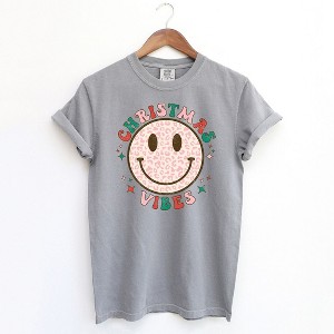 Simply Sage Market Women's Smiley Face Christmas Vibes Garment Dyed Tee - 1 of 2