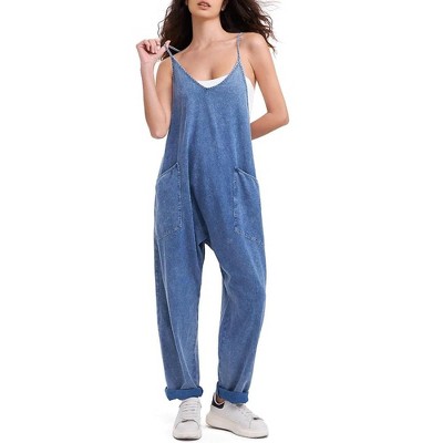 EXLURA Womens Casual Summer Jumpsuits Denim Trendy Fashion Overalls with Pockets