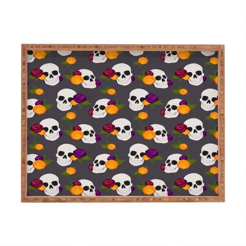 Avenie Halloween Floral Skulls Rectangular Tray - Deny Designs, 1 of 3