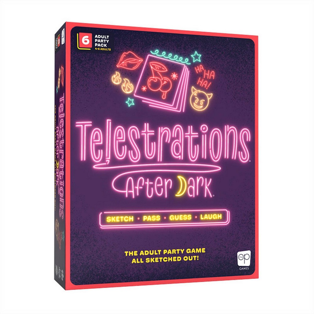The Op Games Telestrations After Dark 6 Player Game: Party Fun with Cards, Dice, and Dry Erase Boards for 4-6 Participants