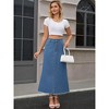 INSPIRE CHIC Women's Denim A Line High Waisted Raw Hem Casual Maxi Skirt - 3 of 4