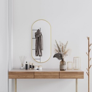 vidaXL Wall-Mounted Glass Mirror with Durable PVC Frame - Gold, Oval Design Ideal for Bathroom, Hallway, Bedroom, and Living Room - 35.4" x 15.7" - 1 of 4