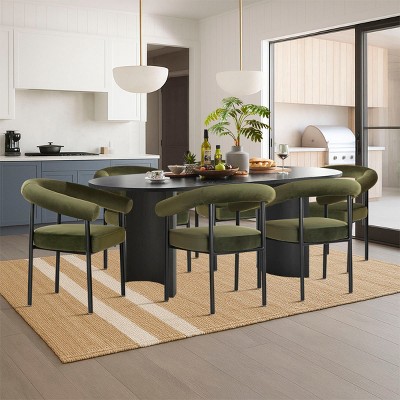 7-Piece Dining Table Set with Velvet Armchairs, 79" Oval Table and 6 Ultra-Comfort Upholstered Chairs for Dining Room-Maison Boucle