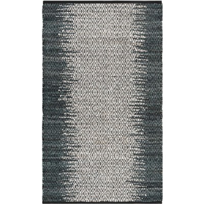 Gray and Cream Handmade Leather Flat Woven Area Rug
