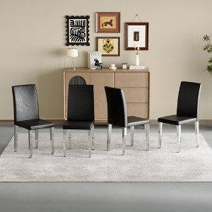MAYEERTY Set of 4 PU Dining Chairs with Metal Legs for Kitchen Dining Room, Black - 1 of 4