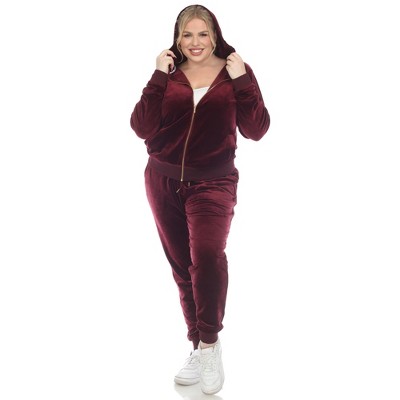 White Mark Plus Size 2 Piece Velour Tracksuit Set - Purple - 2x