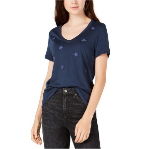 Carbon Copy Womens Embroidered Stars Embellished T-Shirt, Blue, Medium - 1 of 1