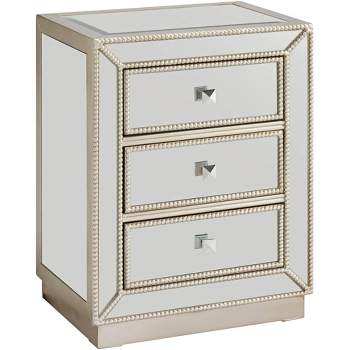 Coast to Coast Accents Elsinore Modern Wood Rectangular Accent Table 20" x 15" with 3-Drawer Silver Mirrored for Living Room Bedroom Bedside Entryway