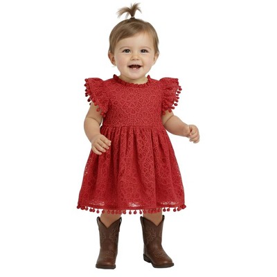 2Bunnies Lace Pom Pom Trim Baby Girl Dress