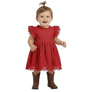2Bunnies Lace Pom Pom Trim Baby Girl Dress - 1 of 3