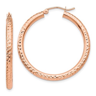 Black Bow Jewelry 3mm x 35mm 14k Rose Gold Large Diamond-Cut Round Hoop Earrings