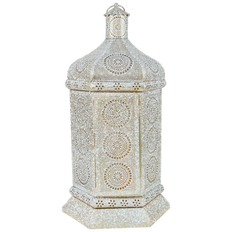Northlight 21.5" White and Gold Moroccan Style Pillar Candle Table Lantern, 1 of 5