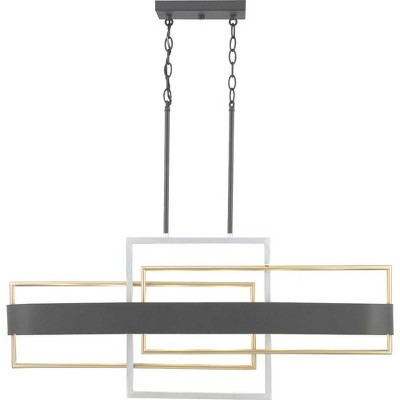 Adagio 38" Black Steel Linear Chandelier with Geometric Accents