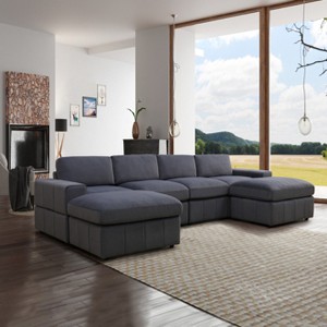 AndMakers 130 in. W Square Arm 6-piece U Shaped Microfiber Modern Sectional Sofa in Dark Gray - 1 of 4