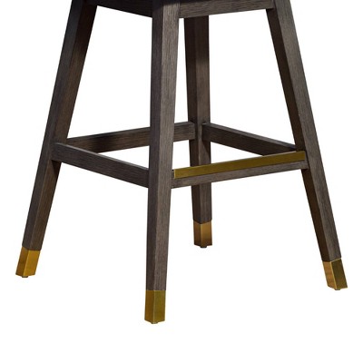 Grey Oak Wood Swivel Bar Stool with Boucle Fabric
