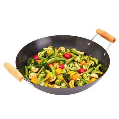 Infuse 14" Black Carbon Steel Wok with Bamboo Handles