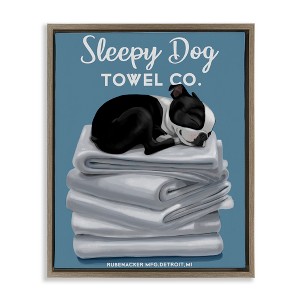Stupell Industries Vintage Sleepy Dog Towel Co Floating Frame Canvas Art, Brown, 17" x 21" - 1 of 4