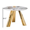 FONTOI 42"Round End Table with Metal Legs, Side Table with Marble Top for Living Room Bedroom Office, Gold&White, 42"*29.5"*42" - 3 of 4