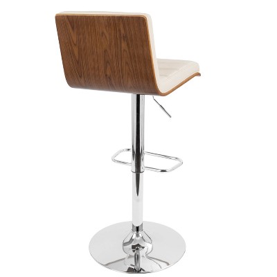 Set of 2 Adjustable Cream Faux Leather and Walnut Barstools