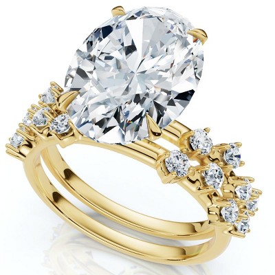 Pompeii3 Certified 5 1/2Ct Oval Diamond Engagement & Wedding Ring 14k Gold/Pt Lab Created