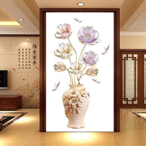 3D Embossed Vase Wall Sticker - Colored Flower, Self-Adhesive, Waterproof, Bedroom Background Decor, Modern Living Room Wall Art - 1 of 4