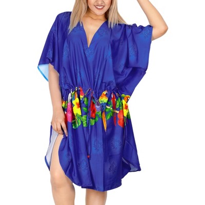 LA LEELA Women's House Daily Routine Evening Wear Vacation Casual Dailywear Holiday Loungewear Oversize Caftan Mini Casual Sundress 2X-3X Blue, Floral