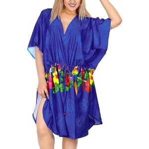 LA LEELA Women's House Daily Routine Evening Wear Vacation Casual Dailywear Holiday Loungewear Oversize Caftan Mini Casual Sundress 2X-3X Blue, Floral - 1 of 4