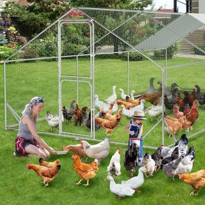 Large Metal Chicken Coop, 6.5'L x 9.8'W x 6.5'H Walk in Poultry Cage Chicken Run Pen, Chicken Runs for Yard with Cover and Double Door - 1 of 4