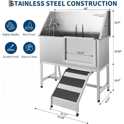 Professional Stainless Steel Pet Dog Bathing Station With Stairs, Height Adjustable Grooming Tub for Large, Medium & Small Dogs