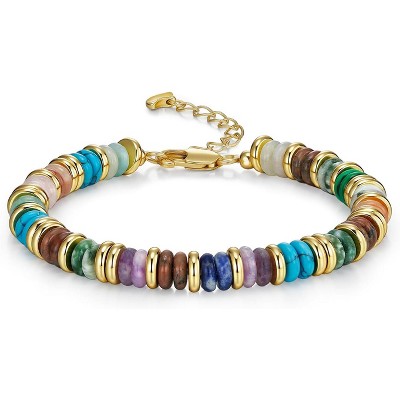 Colorful 18K Gold Plated Bracelets for Women with Beaded Stone Design, Stack Bangle Jewelry Set for Fashion Gifts