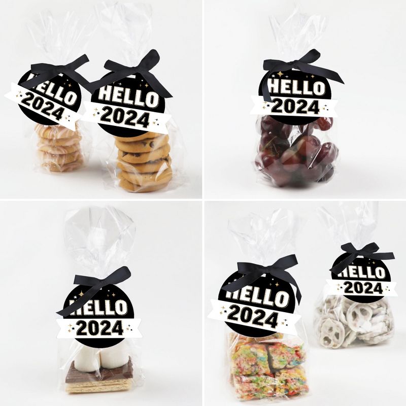 Big Dot of Happiness Hello New Year - 2024 NYE Party Clear Goodie Favor Bags - Treat Bags With Tags - Set of 12, 5 of 9