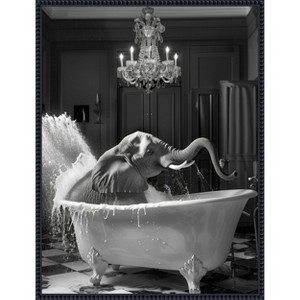 Amanti Art Big Elephant Splash by Niky Rahner Framed Canvas Wall Art - 1 of 4