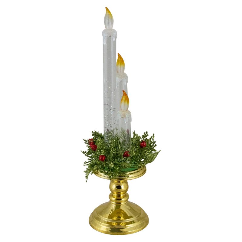 Northlight 14.5" Lighted Water Candle on a Gold Base with Berries, 4 of 5