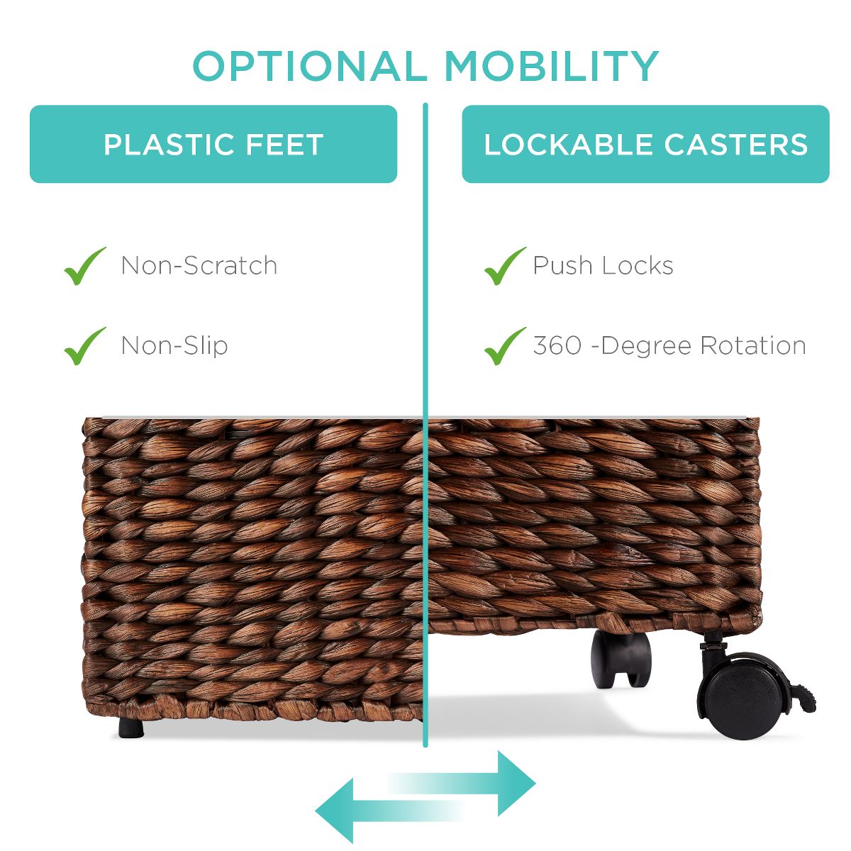 Best Choice Products Hyacinth Rolling Filing Cabinet Mobile Organizer Storage Basket w/ Lid, Locking Wheels - Natural - thumbnail 3