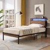 NicBex Metal Platform Bed Frame with Wooden Storage Headboard,Built in Charging Station and LED,No Box Spring Needed,Easy Assembly,Black+Brown - 3 of 4
