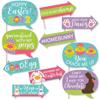 Big Dot of Happiness Funny Quarantine Easter - 2022 Egg and Bunny Party Photo Booth Props Kit - 10 Piece