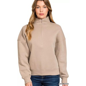 I am a fashion junky Zenana Fleece High Neck Half Zip Sweatshirt - 1 of 3