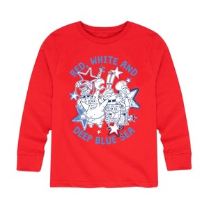 Boys' - SpongeBob SquarePants - Red, White and Deep Blue Sea Long Sleeve Graphic T-Shirt - 1 of 4