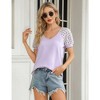 Womens Summer Tops Casual Short Sleeve V Neck T Shirts Loose Mesh Solid Color Patchwork Tunic Blouse Shirts - 2 of 4