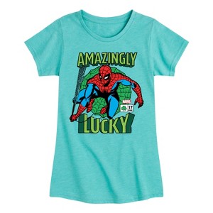 Girls' - Marvel - Spider-man St. Patrick's Day Amazingly Lucky Fitted Short Sleeve Graphic T-Shirt - 1 of 4