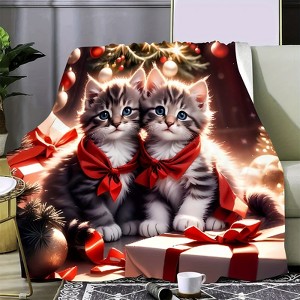 Lomsoe Ultra-Soft Flannel Christmas Cat Throw Blanket - Cozy, HD Printed for Couch & Bed, Perfect Gift Idea, All-Season Comfort. - 1 of 4
