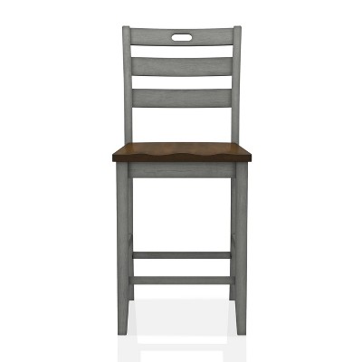 Light Gray and Oak Ladder Back Counter Height Barstool Set