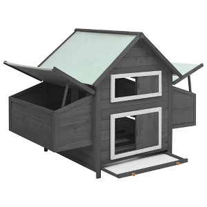 vidaXL Chicken Coop Hen House with 2 Nesting Boxes Chicken Pen Solid Fir Wood - Gray and White - 1 of 4
