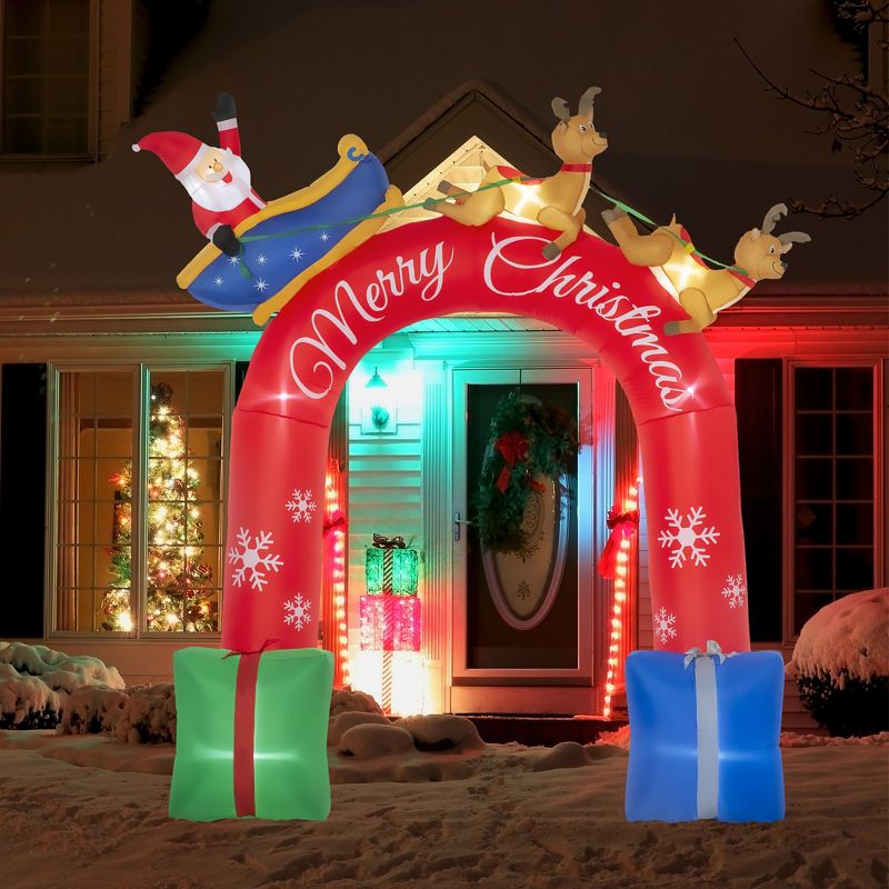 Outsunny 9ft Christmas Inflatables Outdoor Decorations Arch with Santa Claus Riding a Sled, Blow-Up LED Yard Christmas Decor for Garden, Lawn, Party, 2 of 7