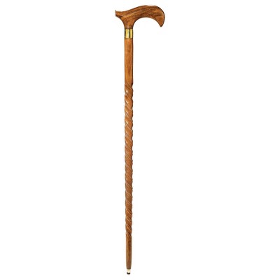 Solid Hardwood Walking Stick with Brass Detail, 36" Length