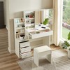 Vanity table with LED-lit mirror with power outlet and hairdryer shelving, storage table, White,43.3"L *15.7"W *55.4"H - 2 of 4