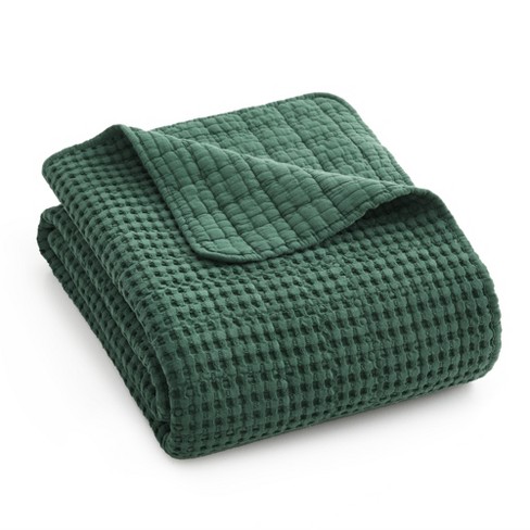 Mills Waffle Forest Green Quilted Throw Levtex Home