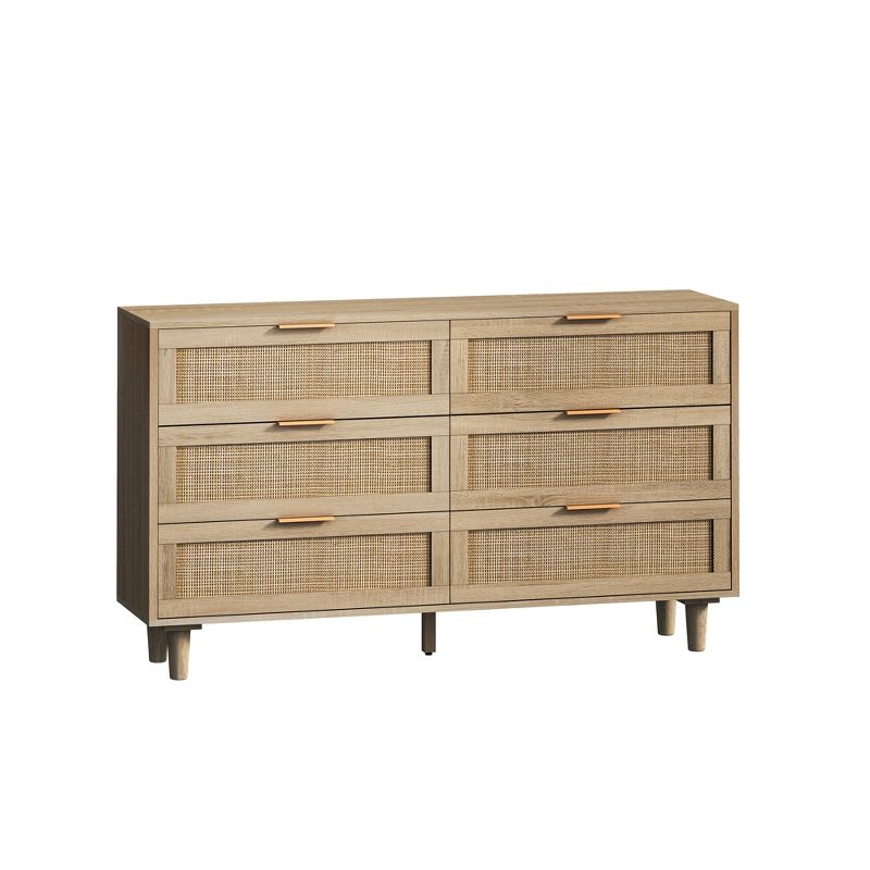 6-Drawer Rattan Dresser for Living Room and Bedroom Re, Natural - ModernLuxe, 4 of 11