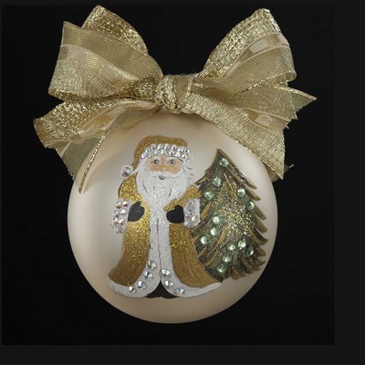 Kurt S. Adler Sarabella Hand-Painted Santa Claus Glass Ball Christmas Ornament 4"