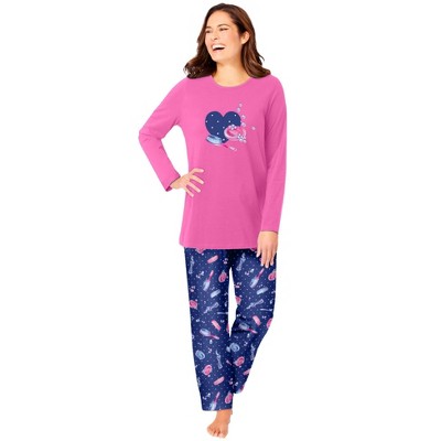 Dreams & Co. Plus Size Long Sleeve Knit PJ Set